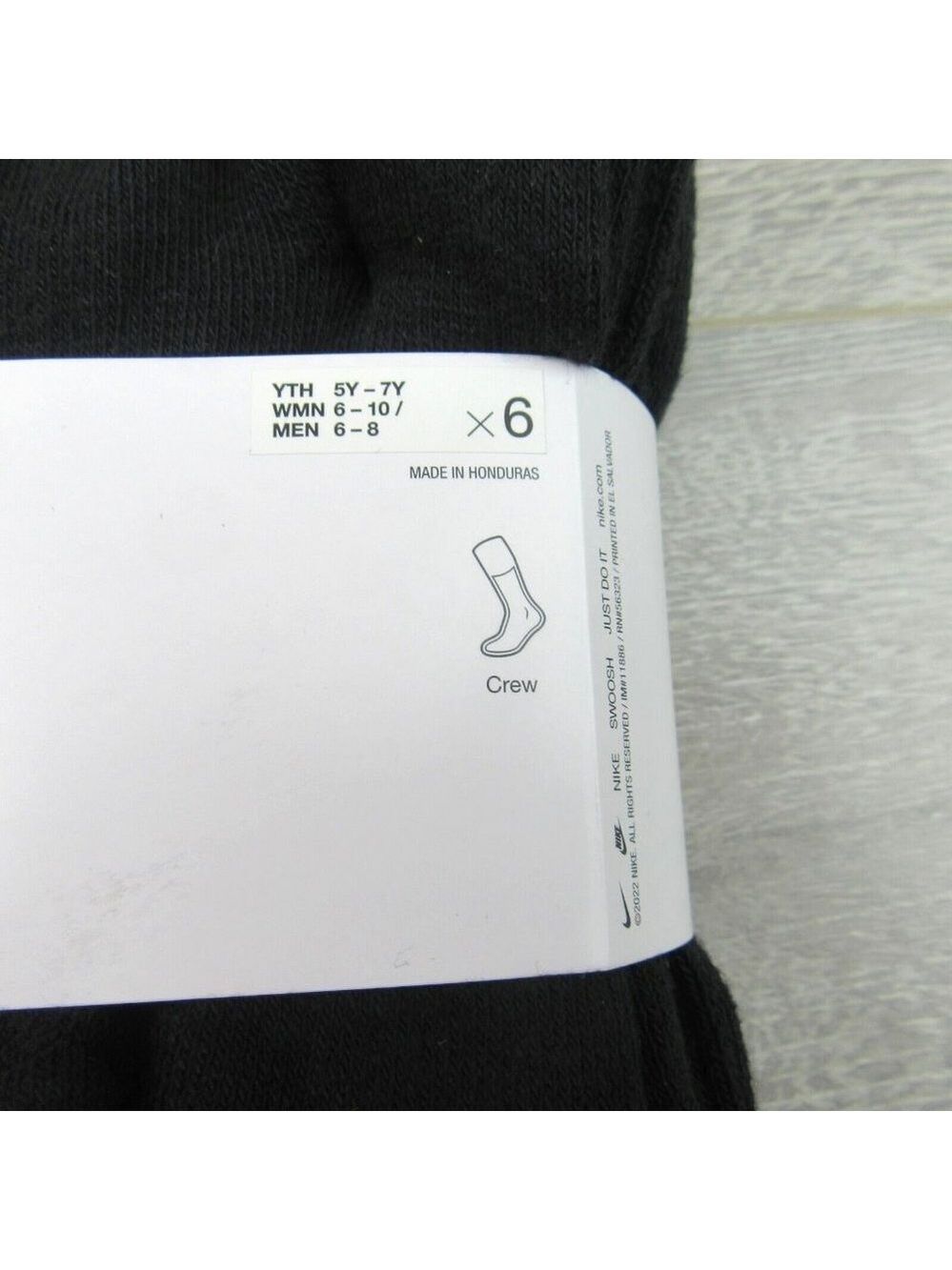 Nike Everyday Plus Dri-Fit Crew Socks Black 6 Pack Womens 6-10 / Youth 5Y-7Y NEW - Picture 4 of 8